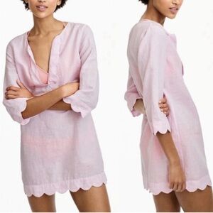 J. Crew Soft Pink Linen Scalloped Swim Coverup